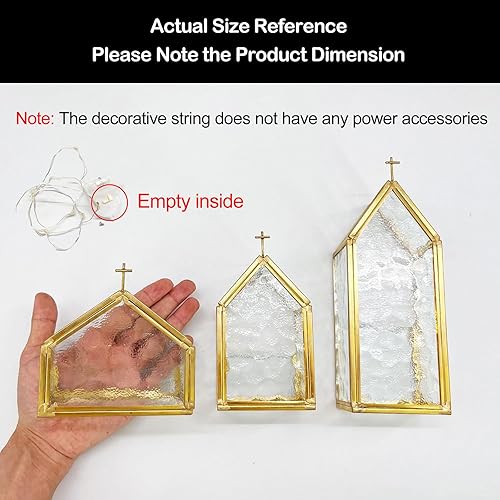 Miniatura 2 de Juego de 3 portavelas de cristal dorado con marco de metal de cobre y diseño de cruz, portavelas decorativos de Navidad para centro de mesa,