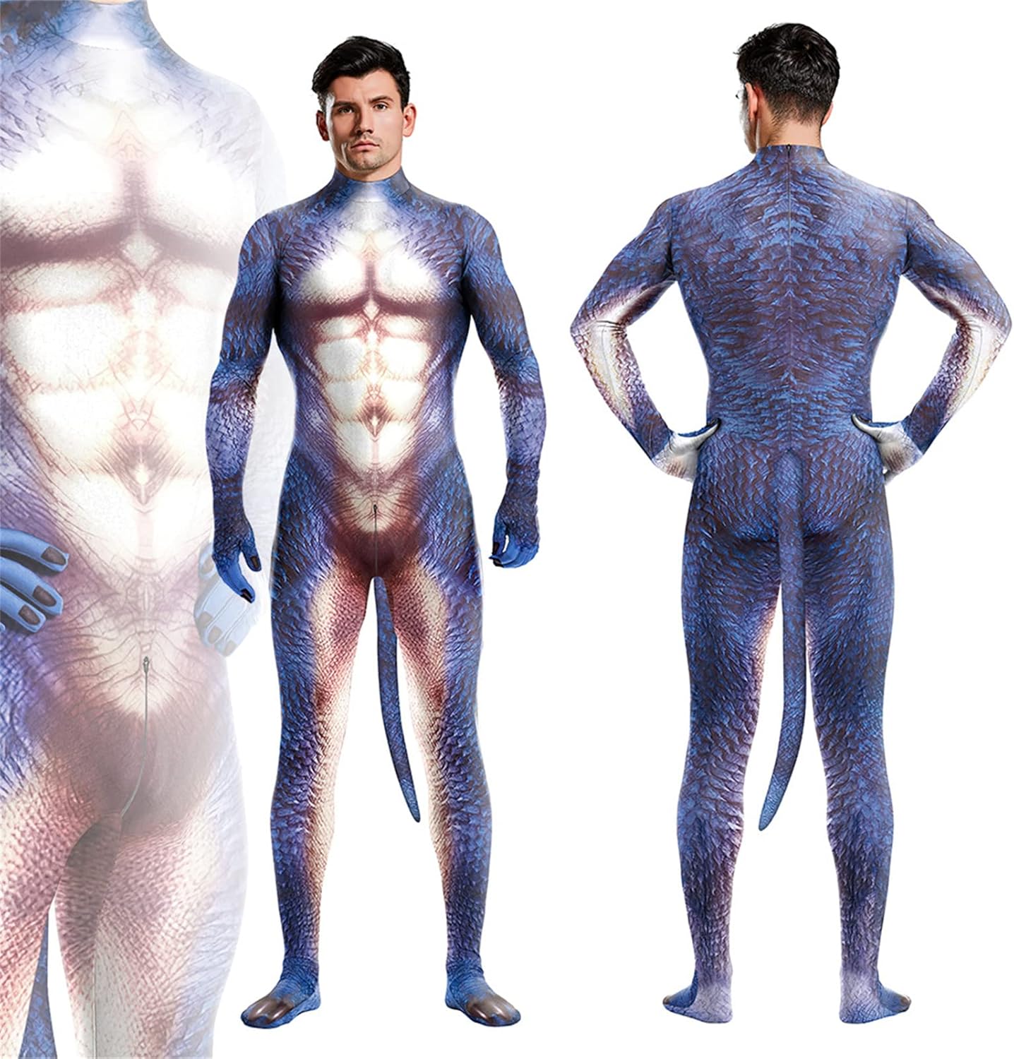 Adults Fullbody Dragon Costume Bodysuit with Wings,Mask,Tail,Halloween Dragon Muscle Animal Spandex Catsuit Costume
