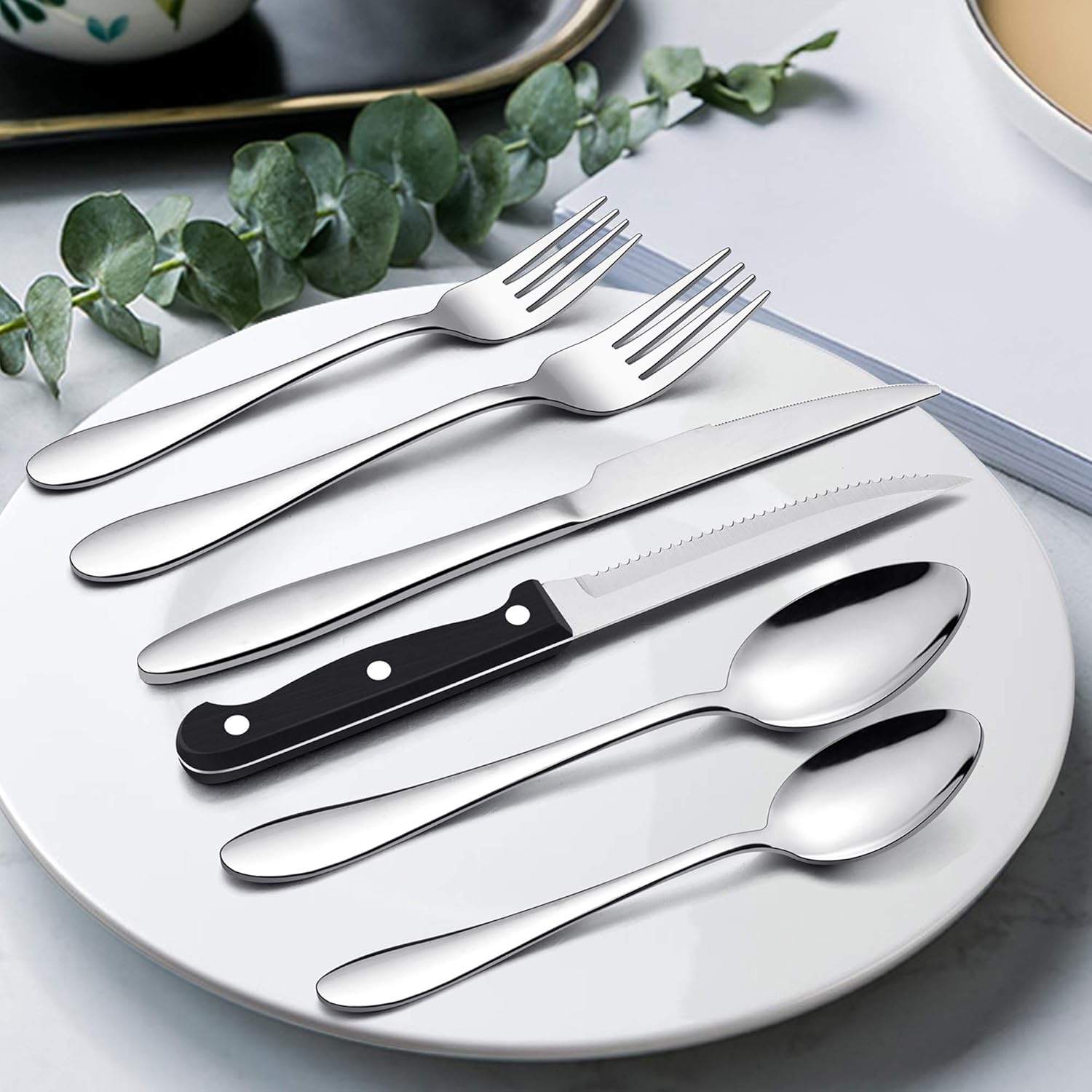 LIANYU 72-Piece Silverware Set with Steak Knives, Stainless Steel Flatware Cutlery Set for 12, Fork Spoon Knife Eating Utensils Tableware, Dishwasher Safe