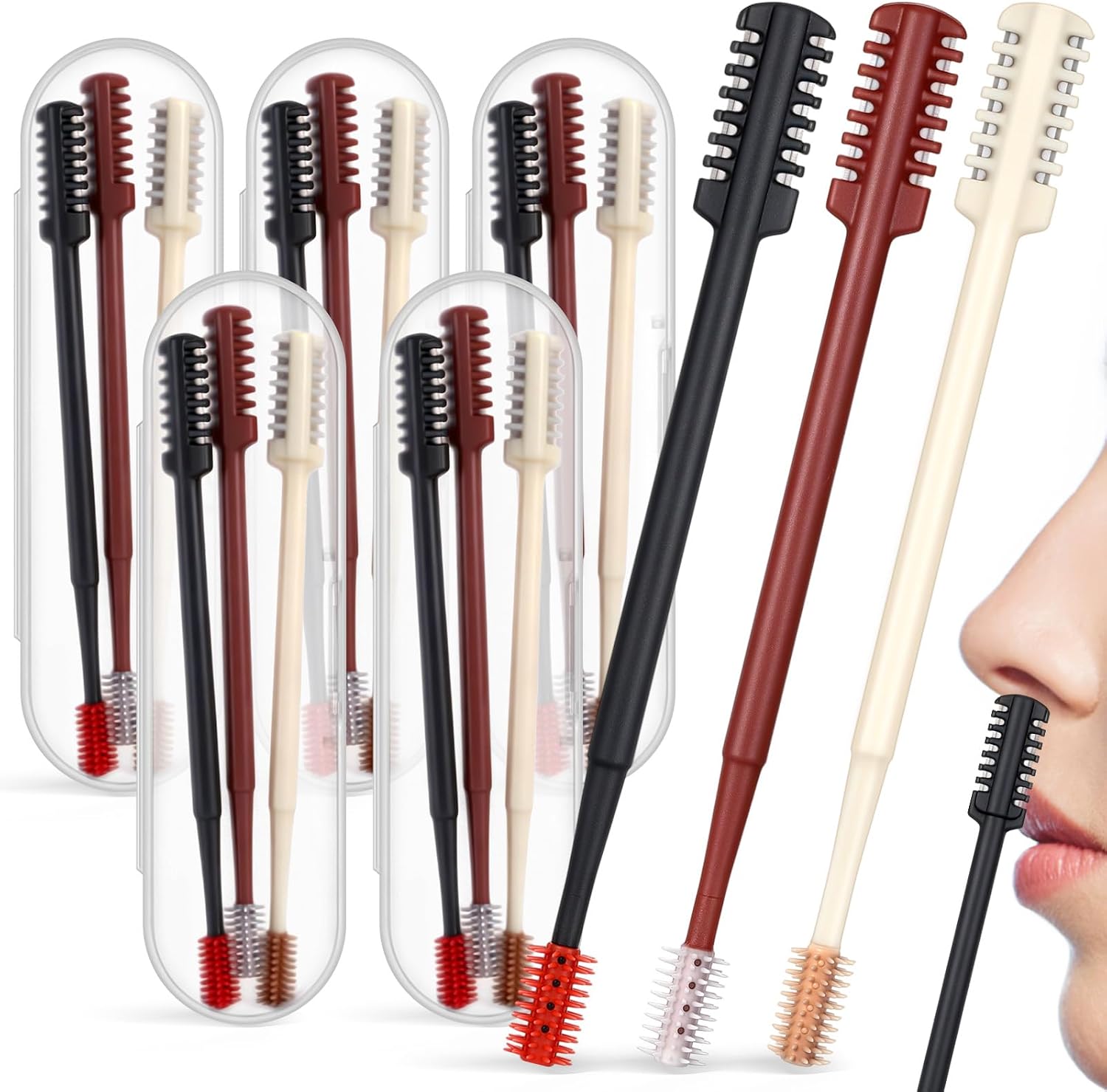 15 Pcs 2 in 1 Nasal Hair Trimmer 2026 Upgrade Design Double Sided Travel Nose Hair Cutter for Women Men Portable 360° Rotating Manual Nose Knife Soft Cleaning Brush with 5 Boxes(Black)