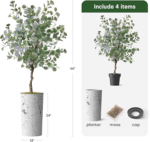 Miniatura 3 de Árbol artificial en maceta de tinta abstracta, eucalipto falso de seda para decoración del hogar en interiores y exteriores, altura total 66