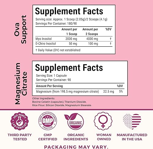 Miniatura 4 de VITA-PCOS Paquete de suplementos para mujeres  Myo-inositol y D-Chiro Inositol en polvo (relación 401, 2000 mg Myo, 50 mg D-Chiro), 90 cápsulas, con