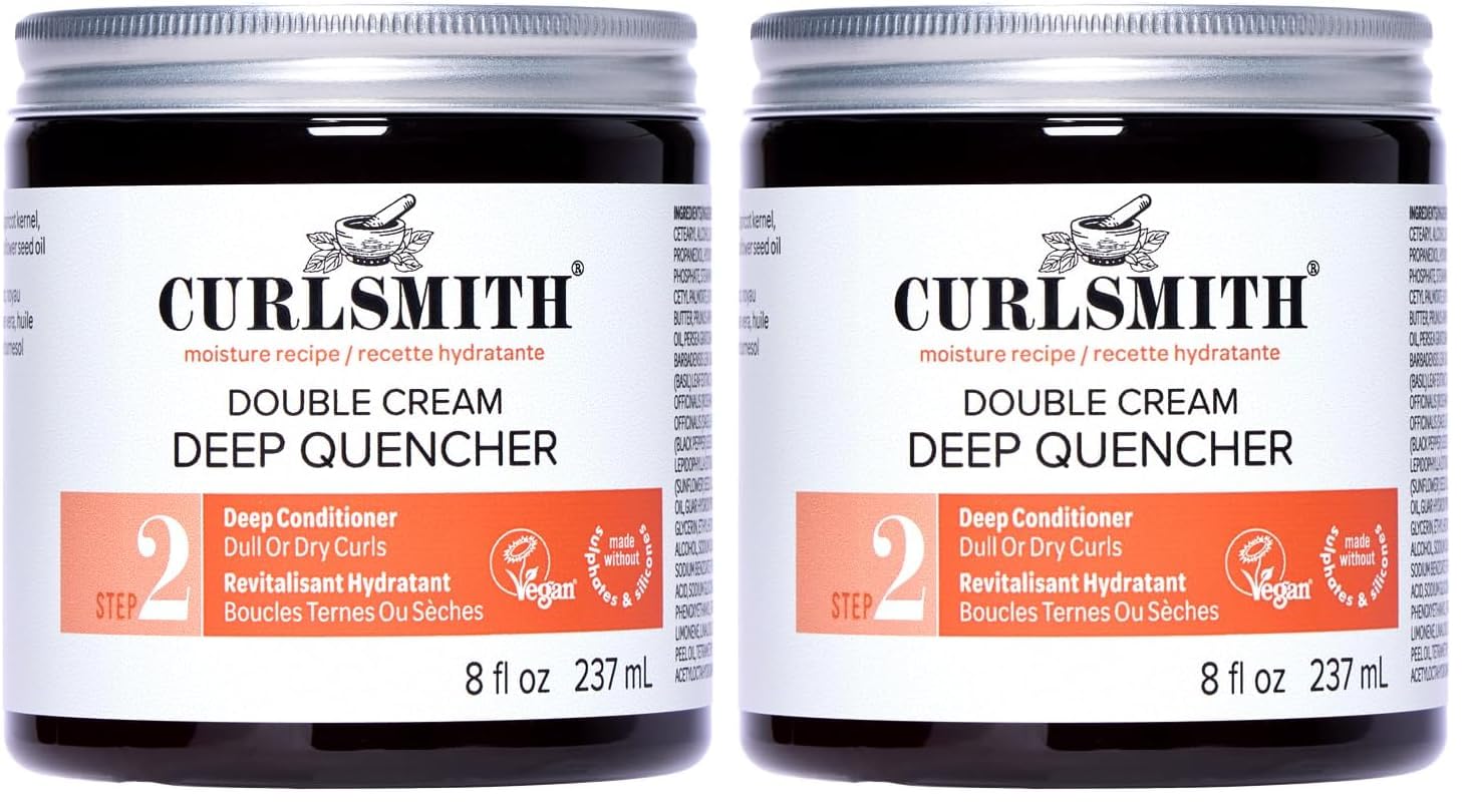 CURLSMITH Double Cream Deep Quencher - Deep Conditioning Mask for Curls, Hydrating and Detangling, For All Curl Types, Vegan & Cruelty Free: 8 Fl Oz (Pack of 2)