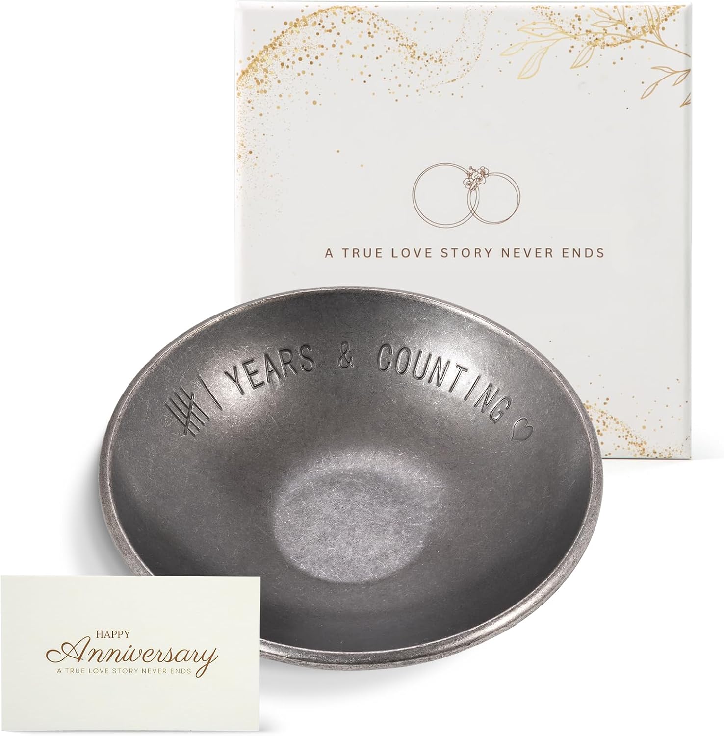 Urllinz Iron Gifts for 6th Anniversary for Him Her – 6 Year Anniverdary Jewelry Tray Decor for Couples Wife, Iron Ring Holder Dish&Gift Box, 4″