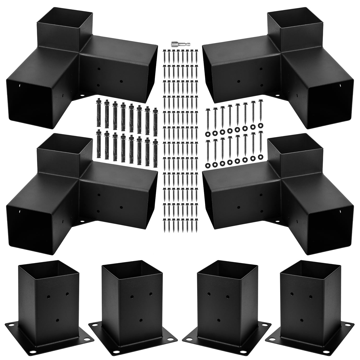 WIMART Pergola Bracket, 3-Way Pergola Right Angle Bracket, Raised Wood Bracket for 4"x4" (Inner Dimensions: 3.5"x3.5") Wooden Beam, Pergola, Garden, Gazebo,... (Set 8)