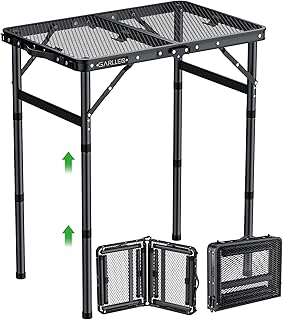 2ft Folding Grill Table, 3 Adjustable Height Lightweight Camping Table with Heat-Resistant Mesh Desktop, Portable Aluminum Outdoor Tables for BBQ, Camping, Picnic, 22.8" L x 15.7" W, Black