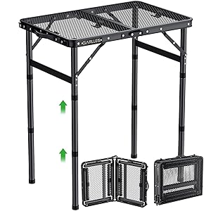 GARLLEN Mesa Plegable para Barbacoa, Mesa de Camping 3 Altura Ajustable Mesa de Picnic de Aluminio Portátil Estable 58 * 40 * 70cm