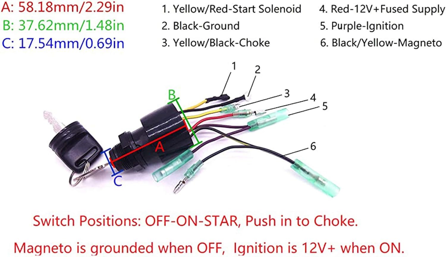 Boat Engine 87-17009A5 Ignition Key Switch for Mercury Marine Mercruiser Quicksilver Outboard Motors 3 Position Off-Run-Start