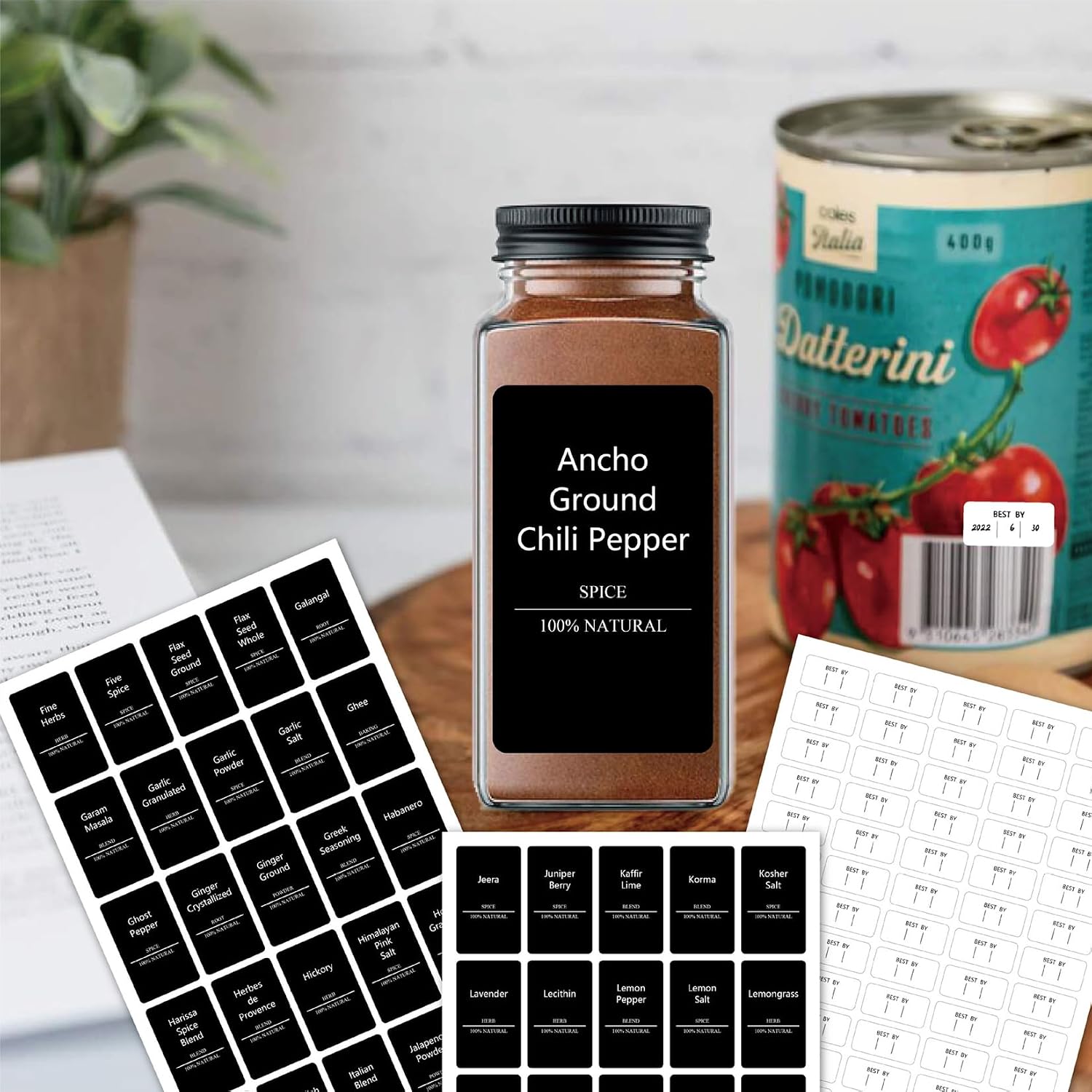 275Pcs Black Square Waterproof Spice Jar Labels Washable DIY Stickers