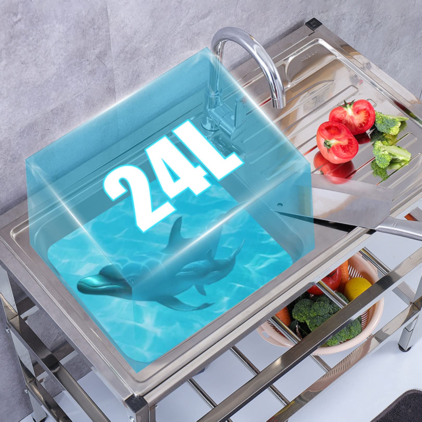 Fregadero Portatil Camping,Fregadero de Cocina Comercial con Banco de Trabajo, Fregadero Cuadrado para Catering con Grifo de Agua, para Interior y Exterior Garaje, Jardín, Cocina, Lavadero ( Color : S