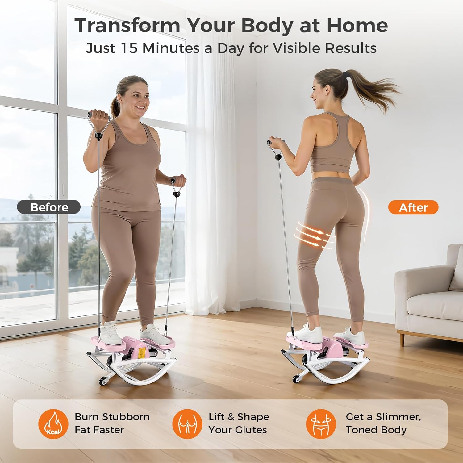 Rock Stepper Side to Side Low Impact Stair Stepper,Quiet Steppers for Exercise at Home with Resistance Bands & Non-Slip Mat – Exercise Step Balance Board Workout Equipment for Apartment & Living Room