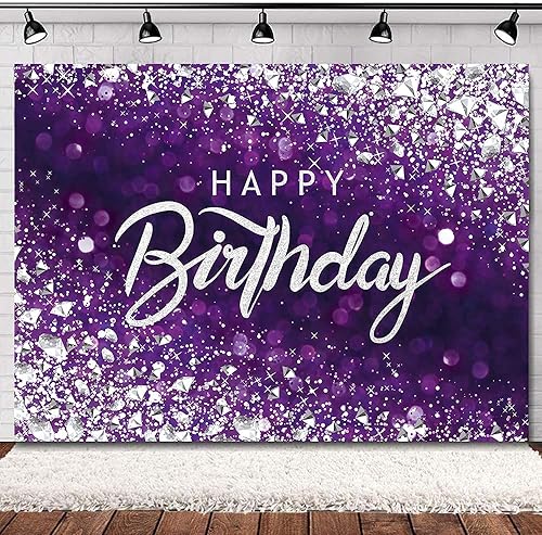 SVBright Telón de fondo morado para fiesta de feliz cumpleaños 8 pulgadas de ancho x 6 pulgadas de alto diamante plateado brillante elegante cristal