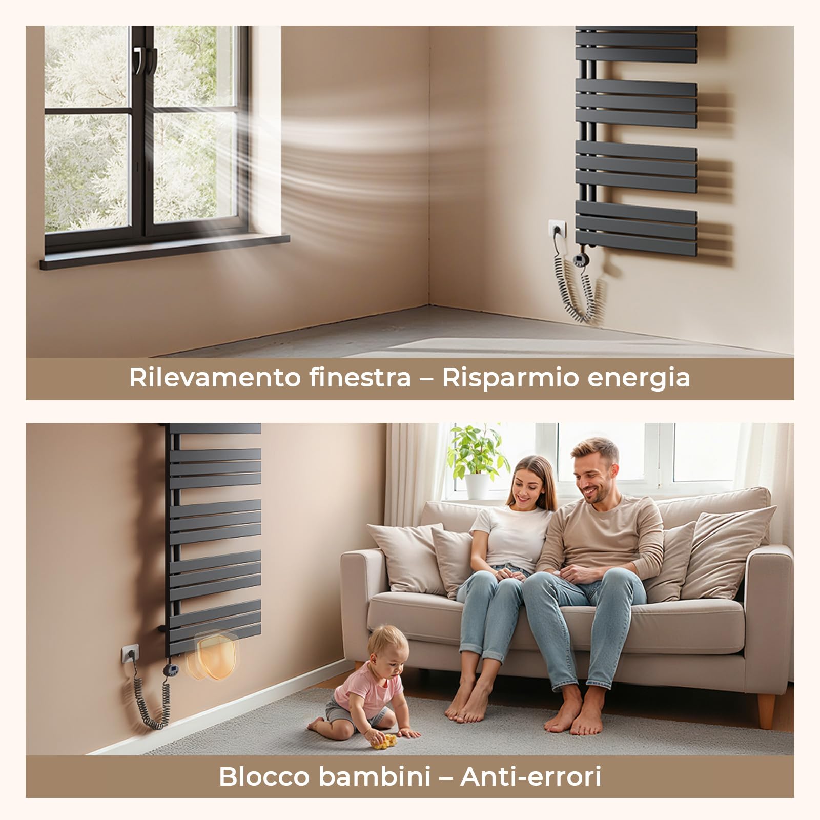 S'AFIELINA Scaldasalviette Elettrico Bagno WiFi 1320×600mm, termoarredo Elettrico Bagno con termostato, programmabile, LCD, 800 W, scalda Asciugamani Elettrico a Basso consumo, Antracite