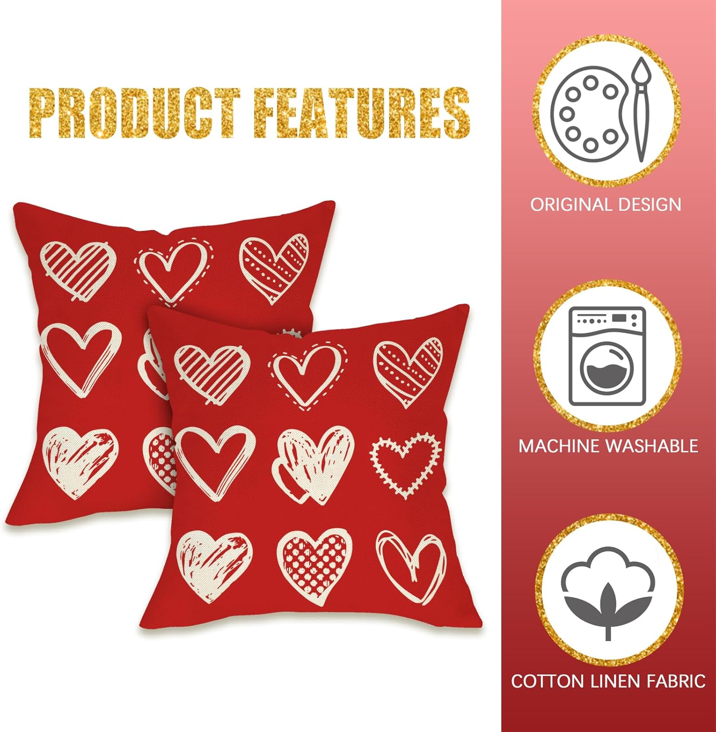 Fahrendom Valentines Day Decorative Throw Pillow Covers 18 x 18 Set of 2, Red White Love Hearts Porch Patio Outdoor Pillowcase, Romantic Anniversary Wedding Sofa Couch Cushion Case Home Decor - Image 4