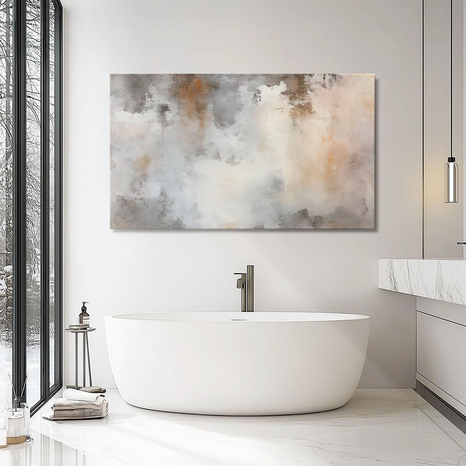Bild auf Leinwand Abstrakt Used-Look Textur Wanddeko Wohnzimmer Aesthetic Deko Zimmer Wandbilder Modern Schlafzimmer Esszimmer Room Decor Hellbraunes, 150 x 50 cm