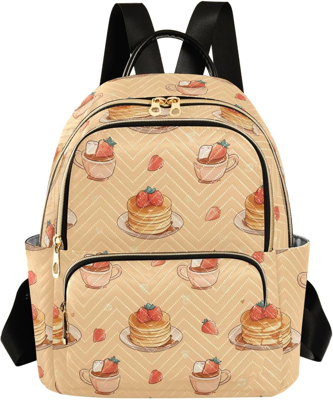 Muffin Strawberry Pancakes Cups Backpack Purse for Women Shoulder Bag Fashion Daypack Ladies Handbag Lightweight Travel Bag Rucksack
