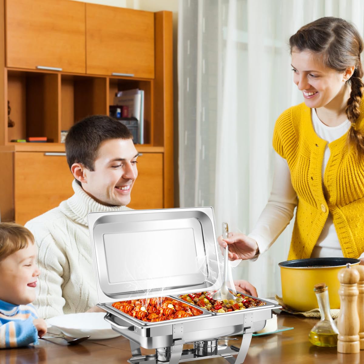9L Acciaio Inox Rettangolari Catering Server, Chafing Dish Buffet Chafer Set in Acciaio Inox contelaio, Anti Scaldabagno Buffet Scaldabagno Scaldabagni, per Party, Feste, Matrimoni, Banchetti