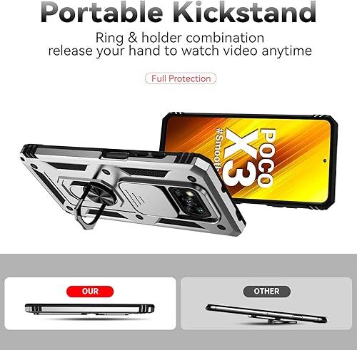 Miniatura 30 de Asuwish Funda de teléfono para Xiaomi Poco X3 Pro/PocoX3 NFC/Poco X3 con cubierta de cámara deslizante Protector de pantalla de vidrio templado