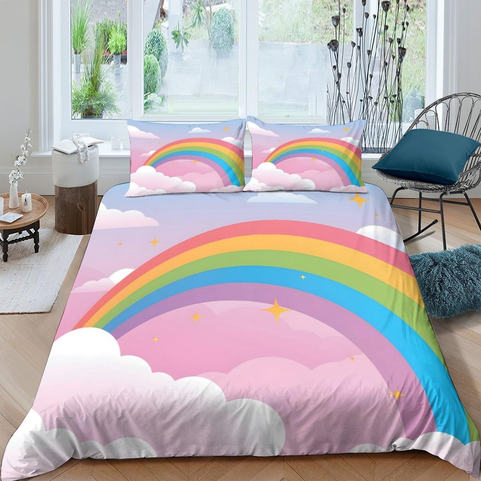 Ctjqhvkz Style-8 3D Printed Rainbow Cloud Fitted Sheet Microfiber Soft Pastel Bed Cover For Bedroom Guest Room Decor Protection Single（135X200cm）