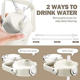 kytffu 64oz Glass Water Bottles with Straw, Half Gallon Motivational Glass Bottle with Silicone Sleeve and Time Marker, 2L Leakproof Large Glass Water Jug for Gym Home Office,White