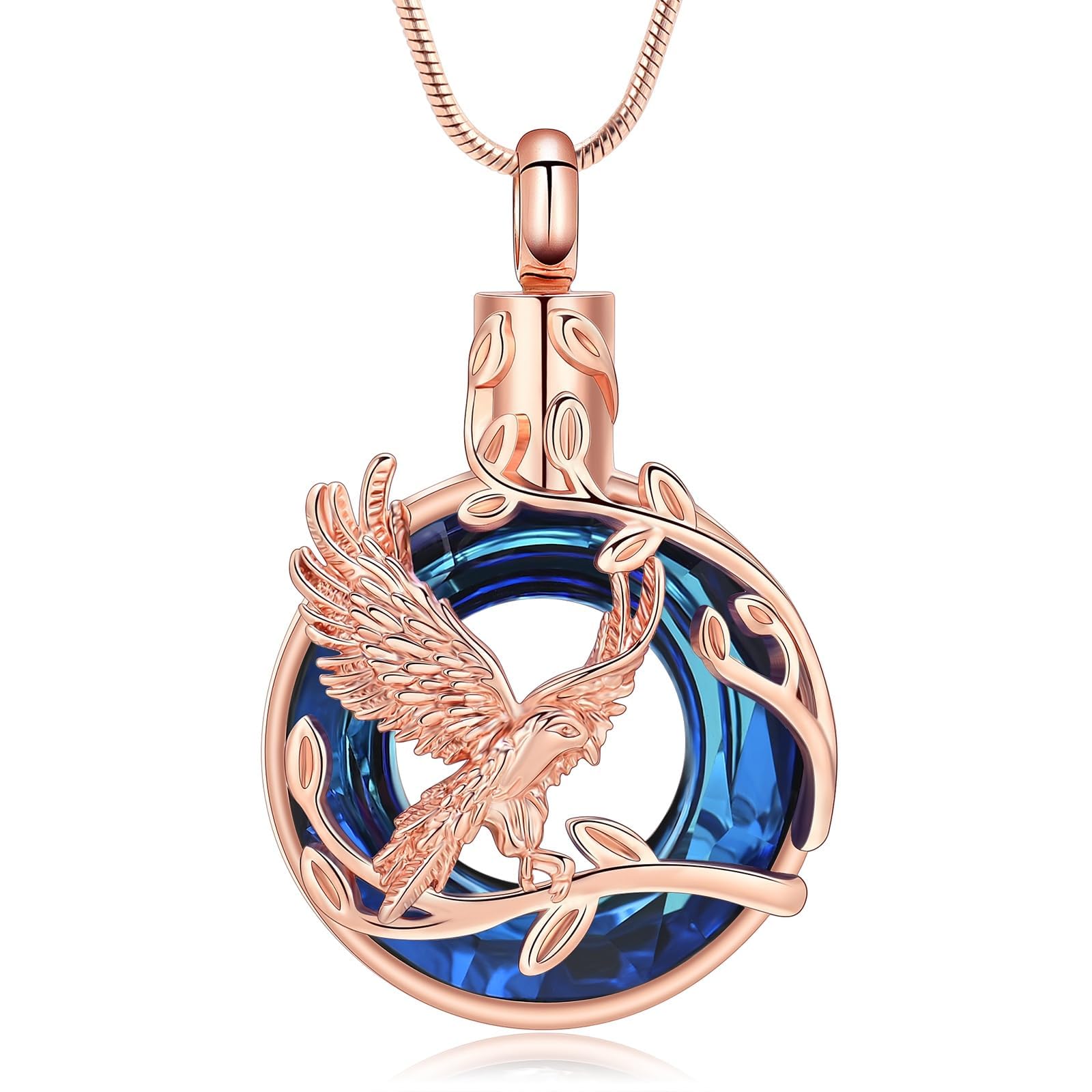 AIWENXI Eagle Urn Necklace for Ashes Circle of Life Ashes Necklace Cremation Jewelry for Women Crystal Memorial Pendant Human Pets Ash Holder Gift