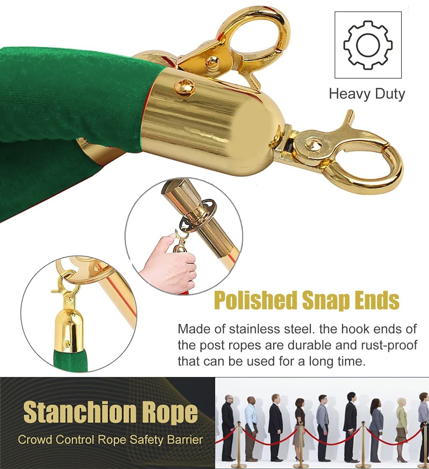 Confezione da 8 corde S-Barricade verdi con clip – Controllo della folla premium per hotel, ristoranti ed eventi – Barriere di sicurezza durevoli per feste e raduni