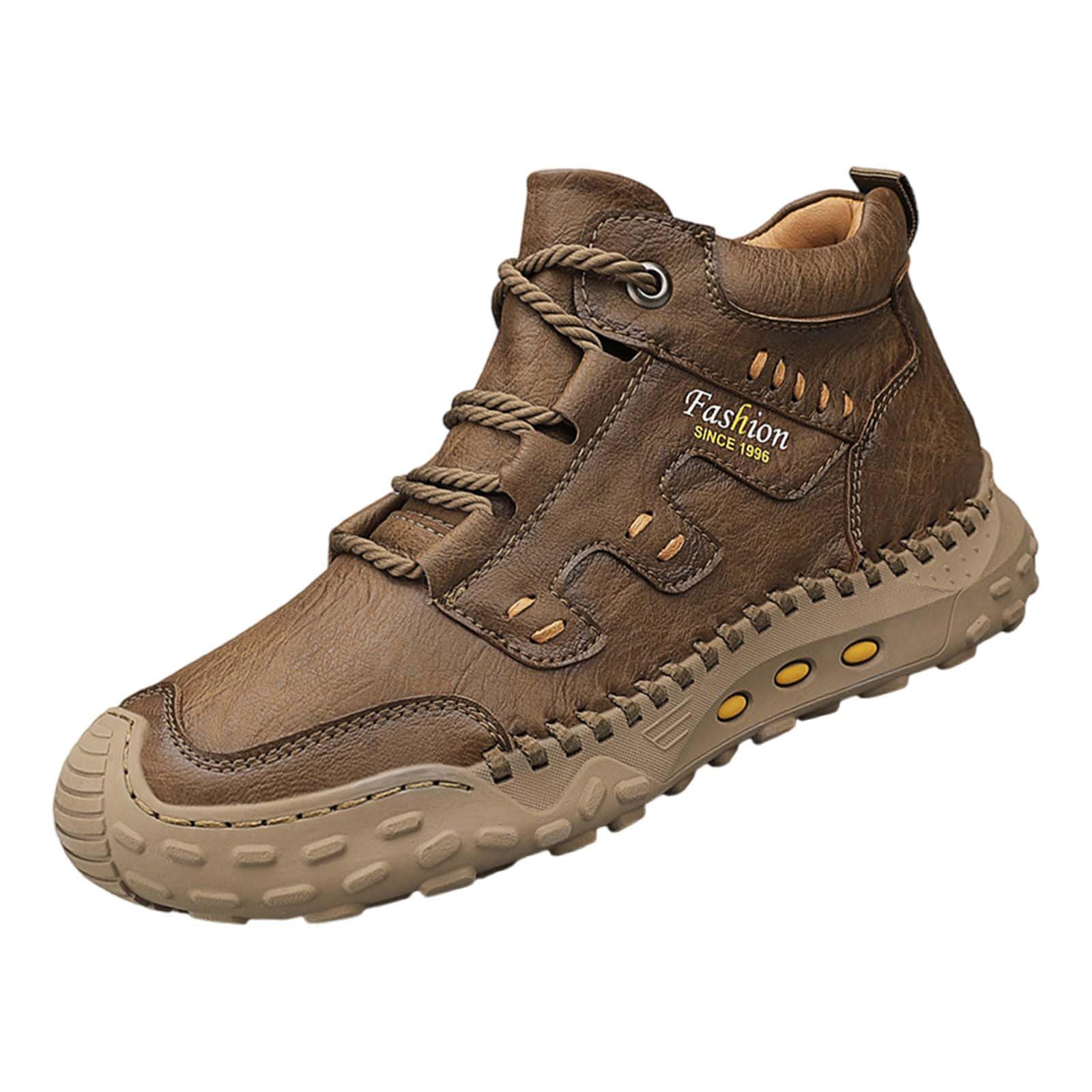 Męskie ręcznie szyte skórzane botki rustykalny naturalny styl sznurowane buty do chodzenia w ziemistych odcieniach wygodne obuwie outdoorowe dla mężczyzn