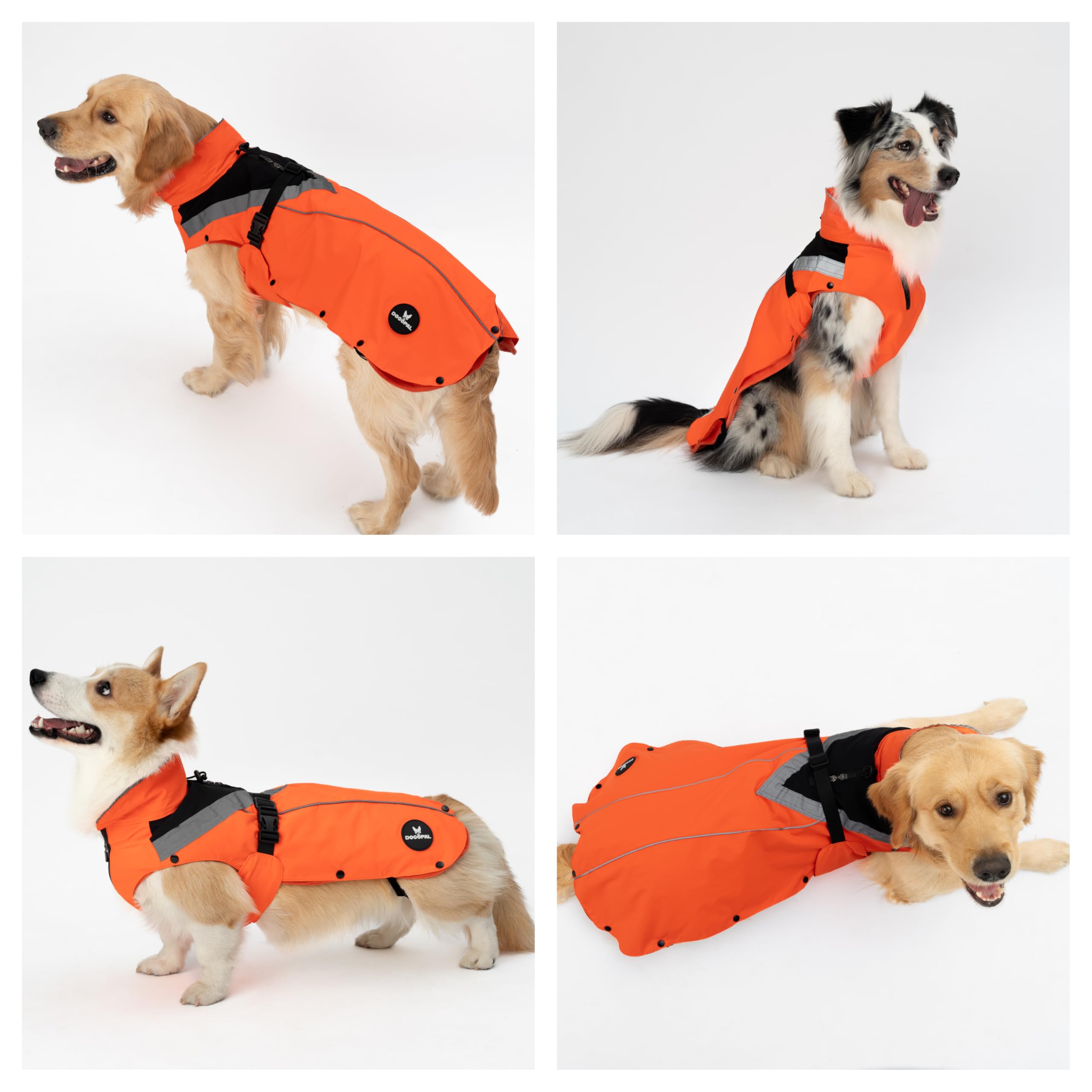 DOGOPAL Cappotto Impermeabile per Cani 2in1 All Weather – Mantello Antipioggia 100% Waterproof e Antivento con Fodera in Pile Rimovibile, Catarifrangente ad Alta Visibilità (Arancione, L)