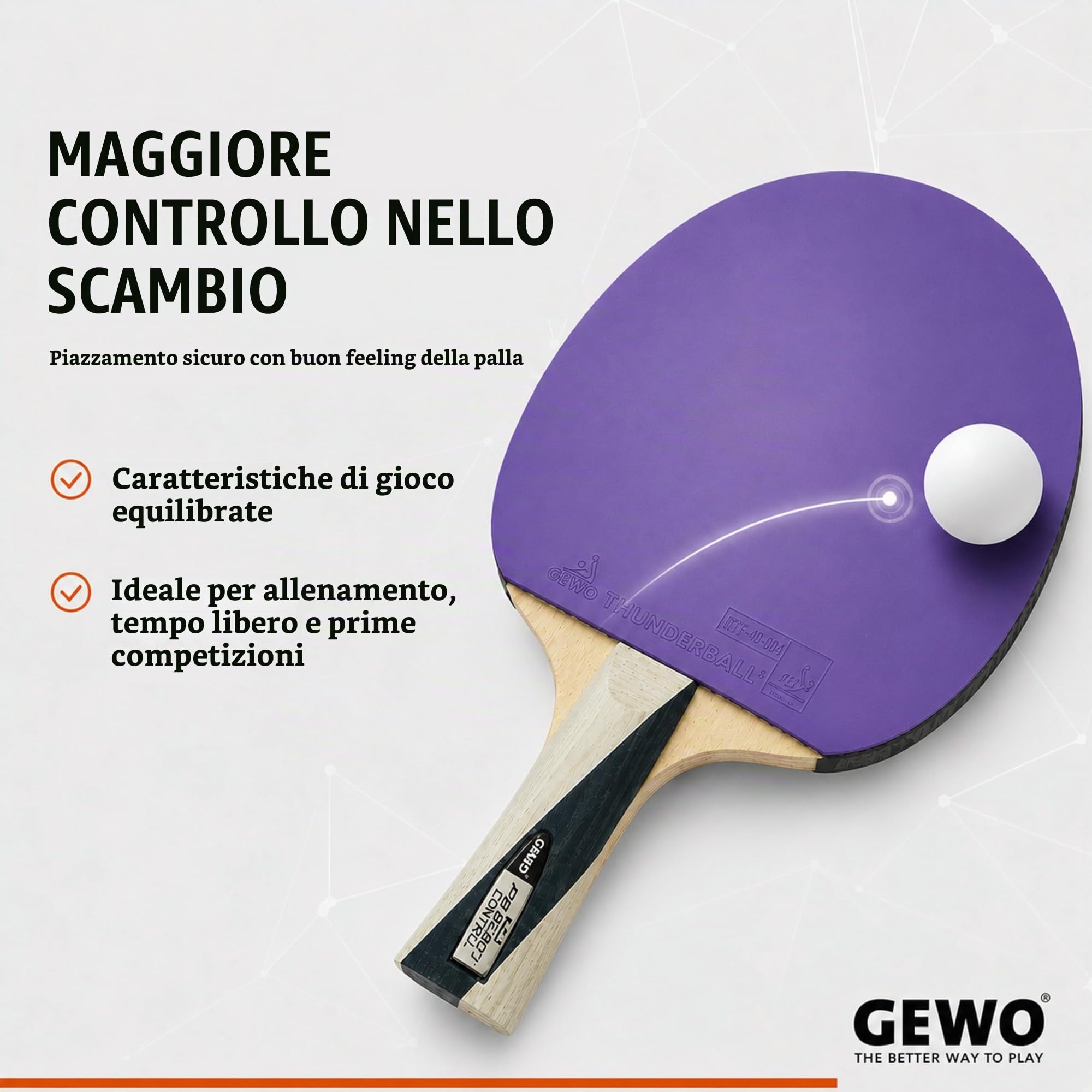 GEWO Racchetta da ping pong PS Blast Control – Racchetta da tennis professionale approvata ITTF, racchetta prefabbricata con rivestimento Thunderball controllato 2 e caratteristiche di rotazione