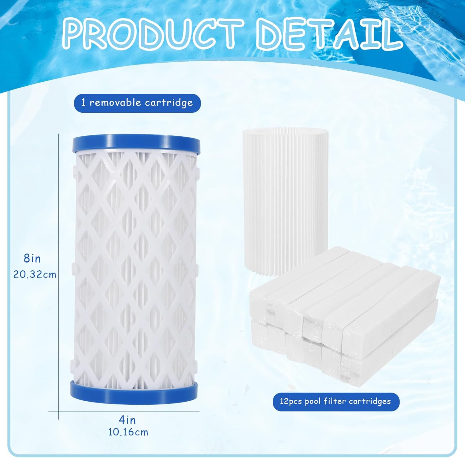12 Packs Universal Replaceable Pool Filters, Suitable for Type A, C or III Above Ground Pools Reusable Pool Filter for Filter Pump for Efficient Filtration and Keep The Water Clean
