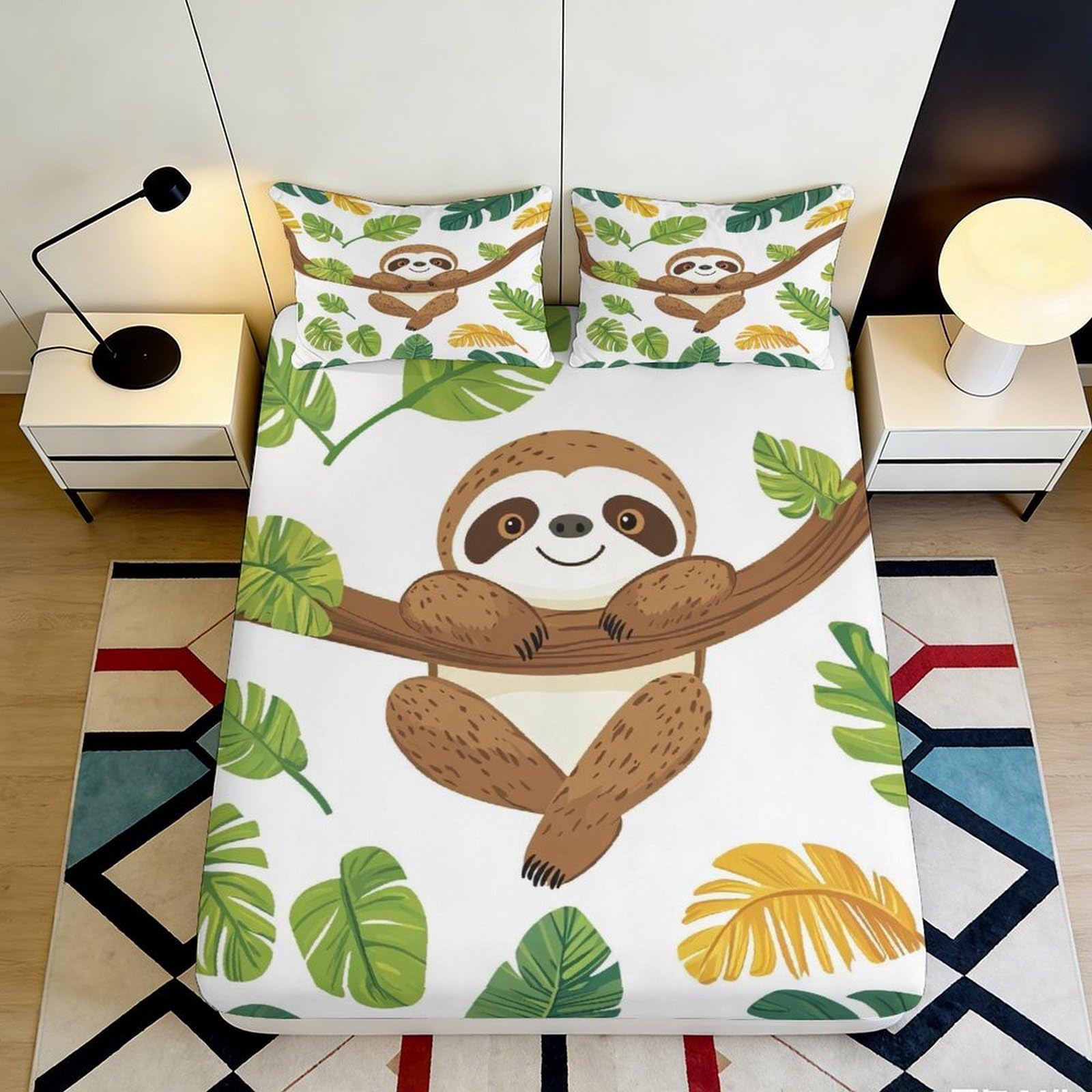 Pnayamiorkfel Style-5 3D Printed Sloth Jungle Fitted Sheet Microfiber Anti-Slip Easy Care Bed Sheet For Bedroom Guest Room Decor 90X200x25cm