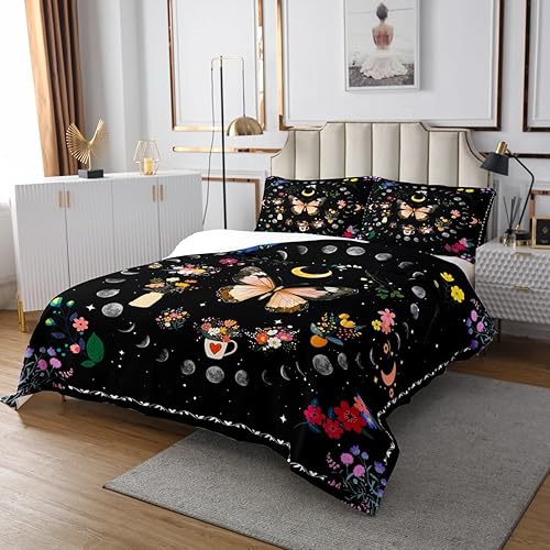 Miniatura 3 de Erosebridal Juego de colcha dorada con diseño de mariposas y flores rosas para niños y adolescentes, juego de colcha de cielo estrellado, juego de