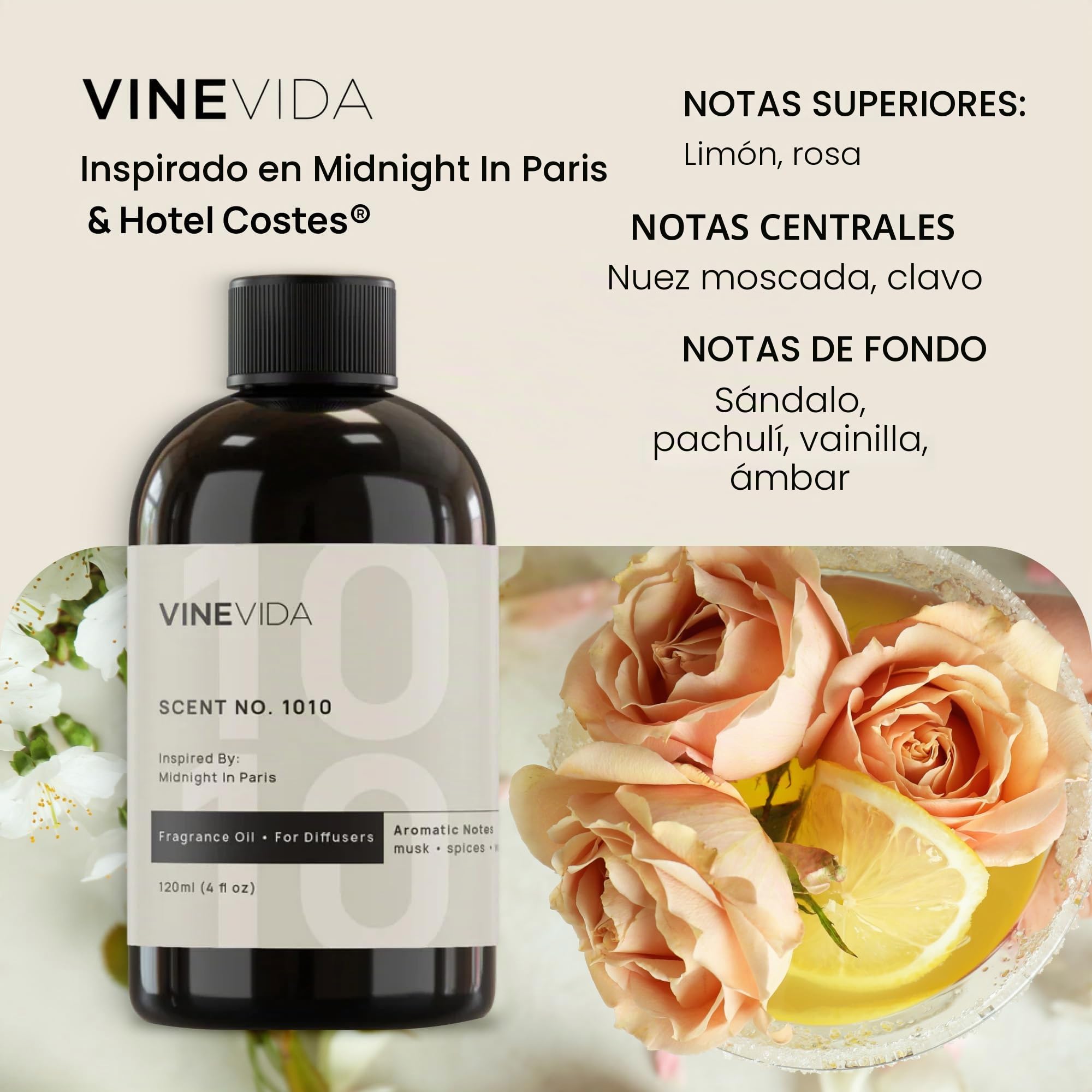 VINEVIDA Aceite difusor de fragancia de hotel (4 onzas), difusores de aromas de hotel para el hogar, aceite difusor de aire frío, aceite esencial de aroma de hotel, aroma n.º 1010 inspirado en los