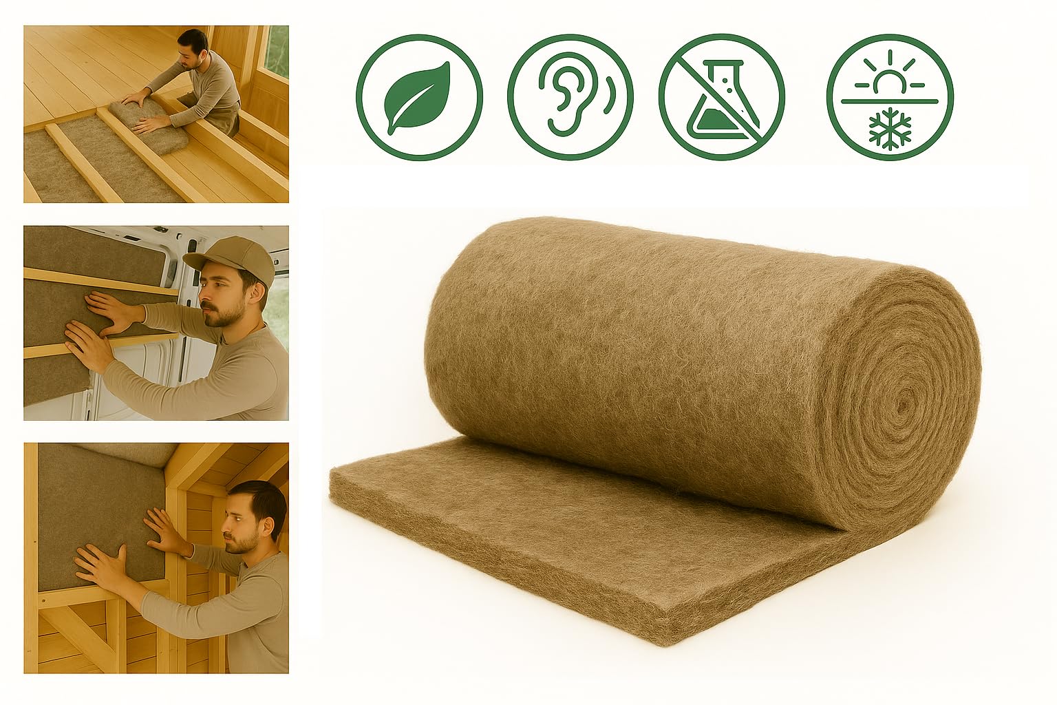 Laine de mouton naturelle en laine de mouton - Isolation écologique - Rouleau de 5 m x 0,5 m x 40 mm (2,5 m²))