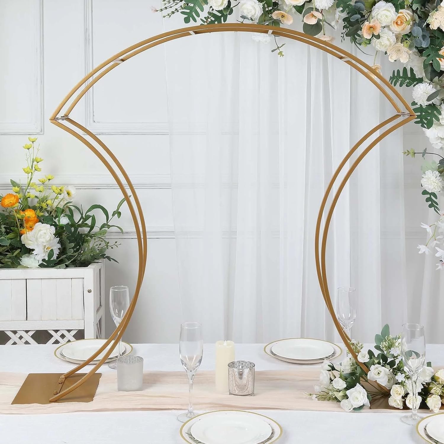 Gold 38 in Curvy Metal Flower Arch Display Stand Table Centerpiece Wedding Party Events Reception Decorations Supplies