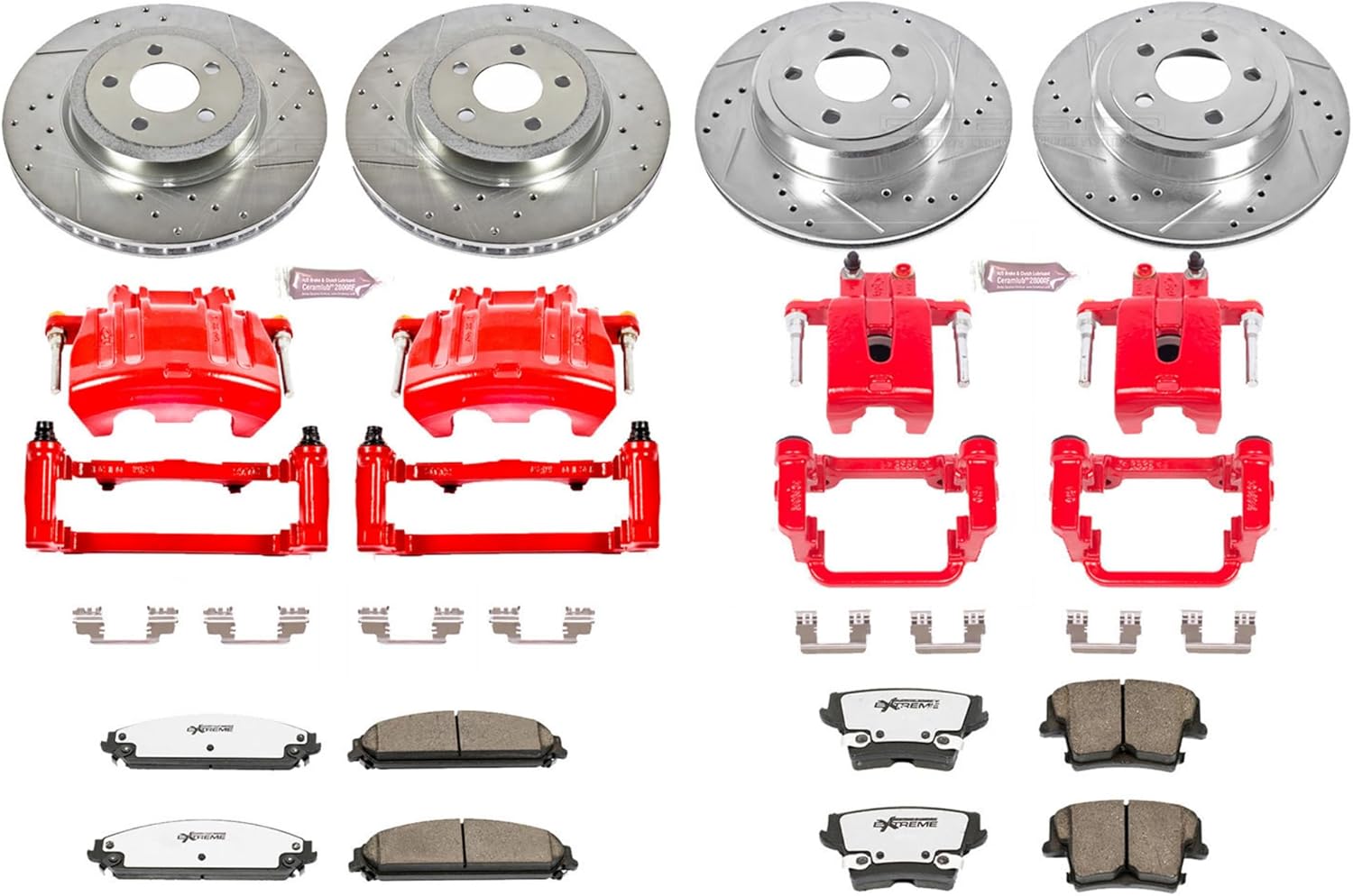 PowerStop Front and Rear Brake Kit For Chrysler 300 2012-21 |Dodge Challenger 2012-20 |Charger 2012-20 - Drilled and Slotted Disc Rotors with Carbon-Fiber Ceramic Brake Pads Replacement, KC2853A-26