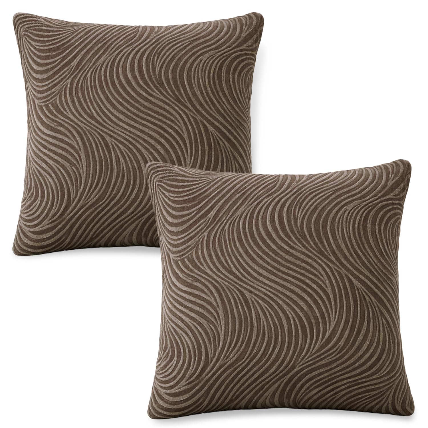 HOKIPO 240 GSM Jacquard 'Serene Wave Series' Stretchable Cushion Cover 16 inch x 16 inch, Pack of 2, Taupe Brown (AR-6491-LBR*2)-picture-19