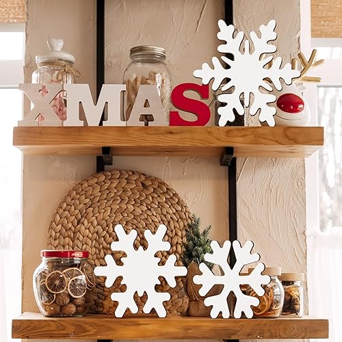 Miniatura 4 de 3 piezas de decoración de pared de copo de nieve de Navidad de madera con forma de copo de nieve blanco, placas rústicas para decoración de fiestas