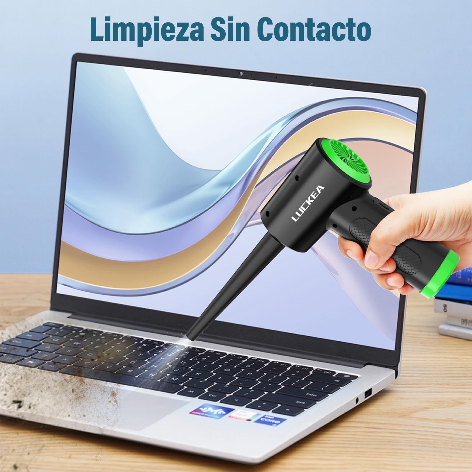 Aire Comprimido Limpieza PC Air Duster - 3 Velocidades Soplador de Aire Potente con Luz LED, 6000mAh, Soplador de Polvo Eléctrico, Alternativa al Spray Aire Comprimido o Compressed Air