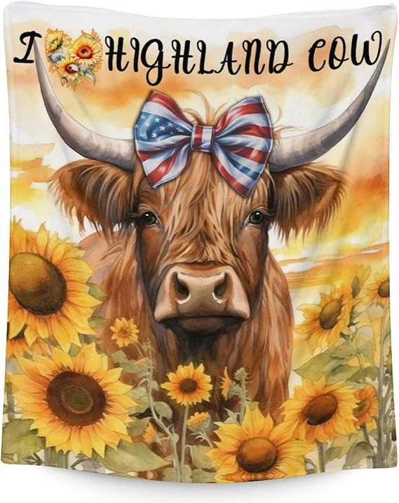 Mercuryelf Highland Cow Throw Blanket - Soft, Fuzzy & Warm - 60x80 Inches Flannel Blankets for Bed, Couch - Colorful Rustic Throws Gift for Women, Men