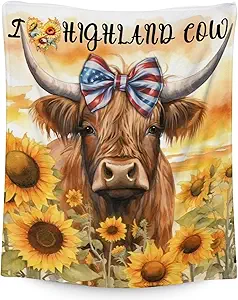Mercuryelf Highland Cow Throw Blanket - Soft, Fuzzy & Warm - 60x80 Inches Flannel Blankets for Bed, Couch - Colorful Rustic Throws Gift for Women, Men