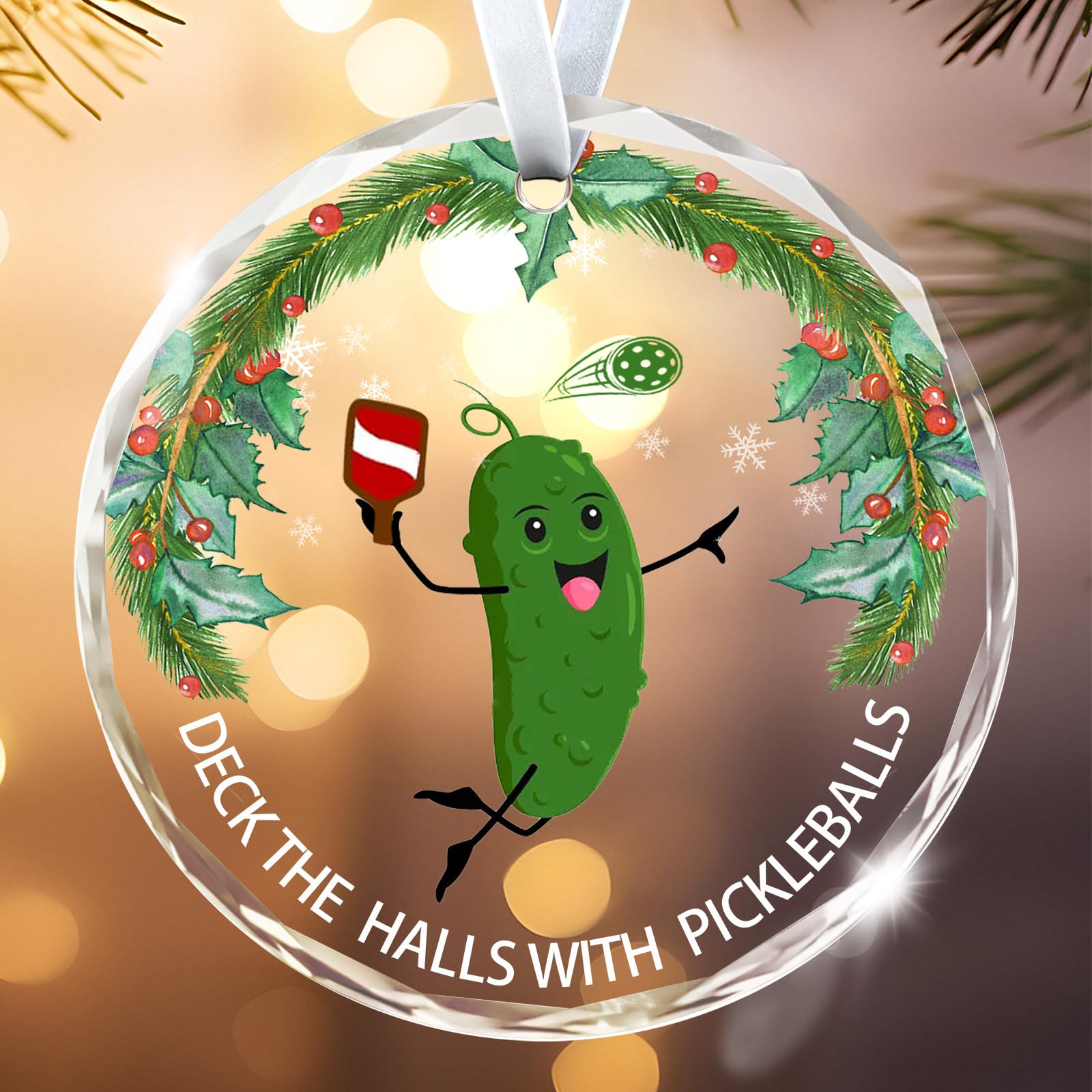 Fnsighd Green Christmas Decorations Pickle Pickleball Gifts Christmas Tree Ornaments Bauble Personalised Sign Home Office Desk Decor，For Winter, Party, Home Decor