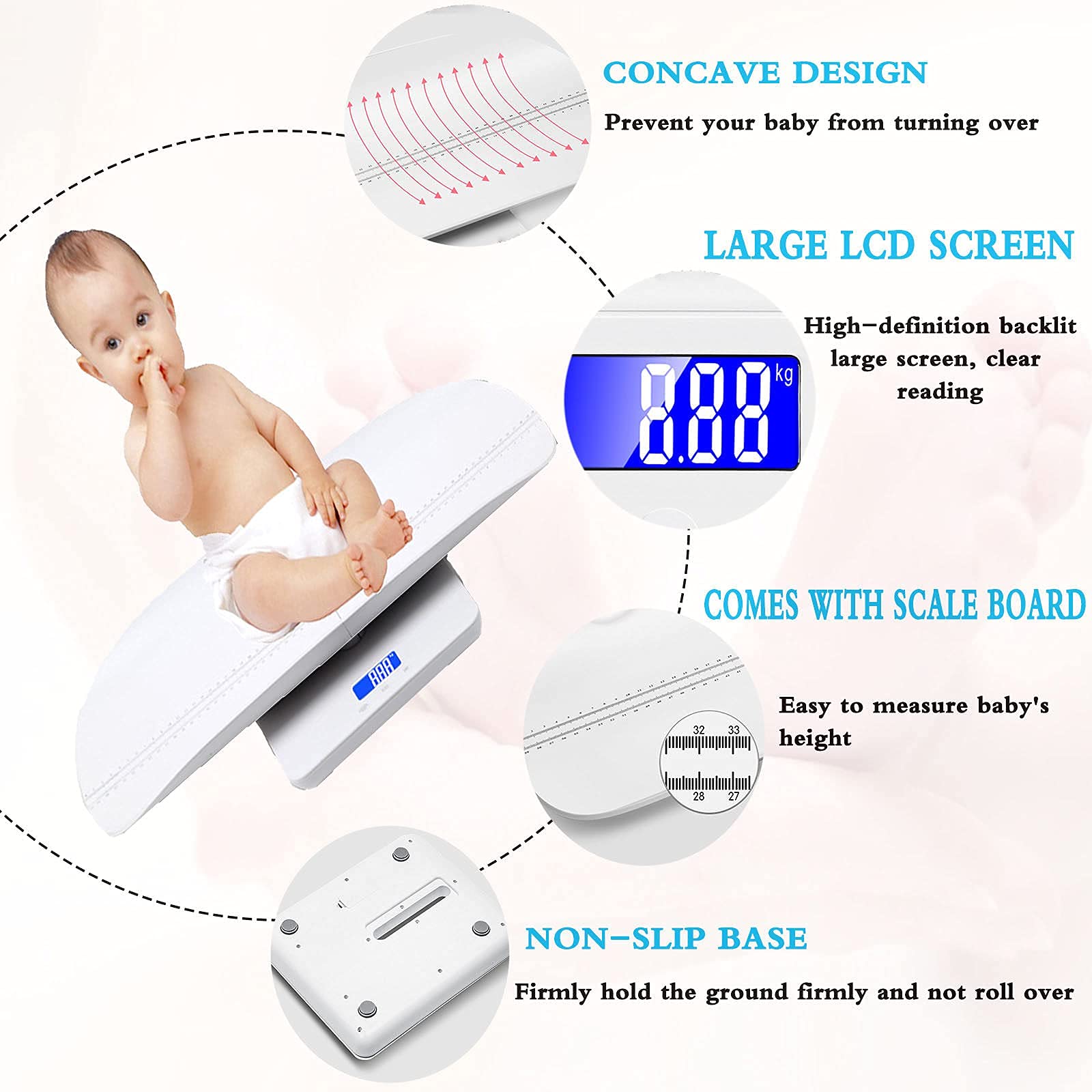 Bilancia Neonato,Bilancia Neonati Digitale Professionale,Bilancia Neonato E Adulti,Bilancia per Animali,Bilancia di Precisione Pesa Bimbi con Display Lcd60.5 * 26.5Cm(Bianco)