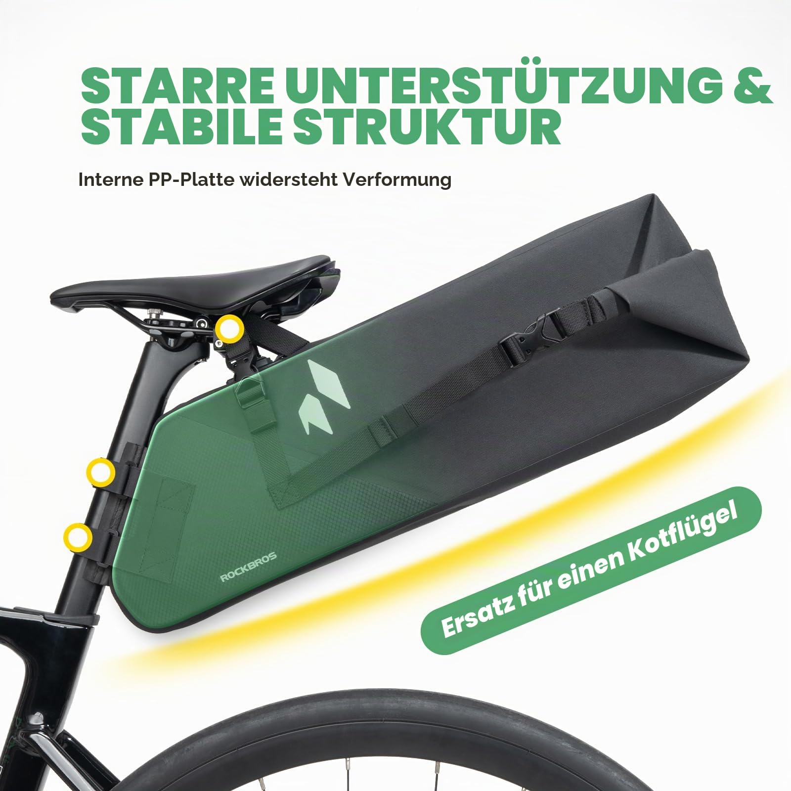 ROCKBROS Bikepacking Satteltasche 13L Wasserdicht, Fahrradtasche Sattel mit Halterung, Fahrrad Sitztasche aus Polyester, Reflektierender, für Rennrad, MTB und Gravelbike