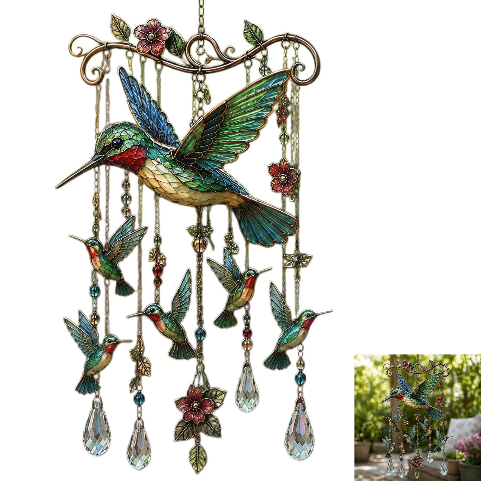 Hummingbird Wind Chimes for Outside, Metal Windchimes Outdoors with Soothing Tone, Garden Porch Patio Yard Hanging Decor, Memorial Gift for Mom Grandma Women (#D)
