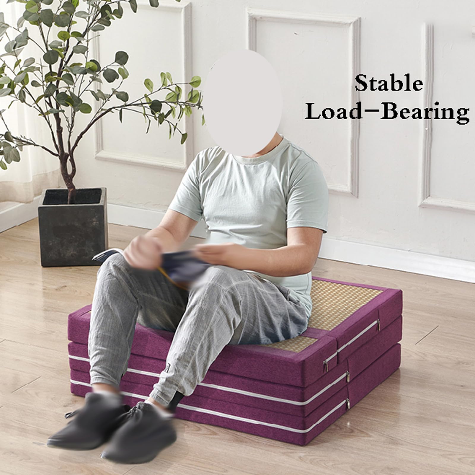Tatami Japonais,Tatami Japonais Traditionnel,Tapis De Sol en Rotin Japonais Pliable,AntidéRapant Matelas Japonais en Rotin,Portable,pour Salon,MéDitation,Yoga,Tapis De Jeu