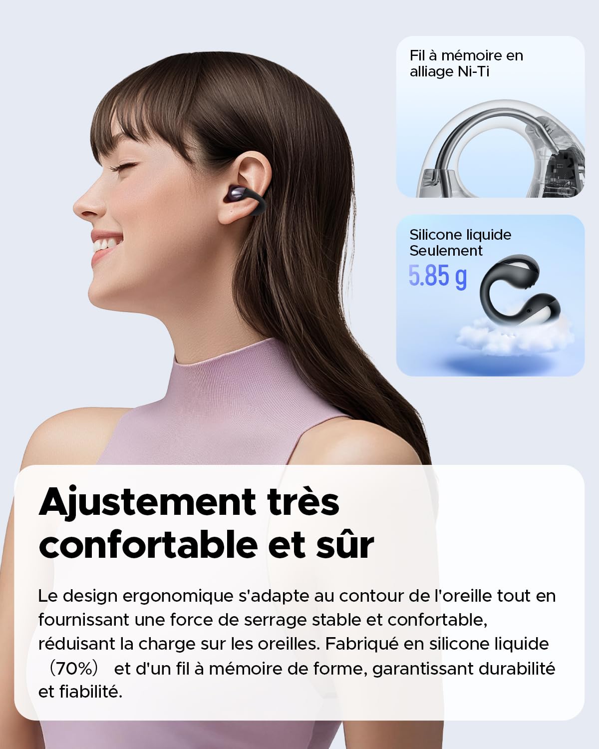 SoundPEATS Casque sans Fil Pearlclip Pro, écouteurs Bluetooth 5.4 Ouverts, conducteur de 12 mm avec Basses puissantes, 24 Heures d'écoute, résistance à l'eau IPX5, APP
