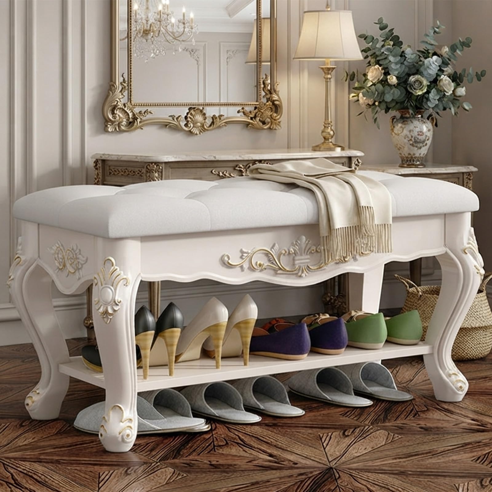 Banc de rangement à chaussures d'entrée en cuir PU de qualité