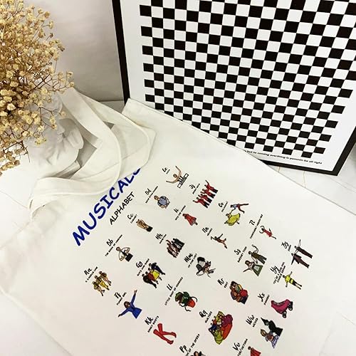 Miniatura 7 de Bolsa de lona con temática musical, bolsa de mano estética de 2 caras para amantes del teatro musical, regalos de teatro musical para mujeres,