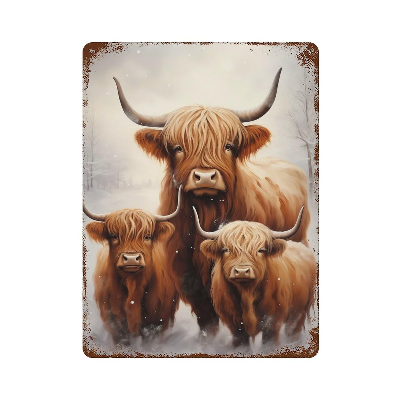Highland Cow Family Xmas Weathered Tin Sign 15.7"x11.8", for Garage, Bar And Workshop Decor, Vintage Wall Decor